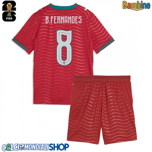 Maglie da calcio Portogallo Bruno Fernandes #8 Prima Maglia Bambino Mondiali 2026  Manica Corta + Pantaloni corti)